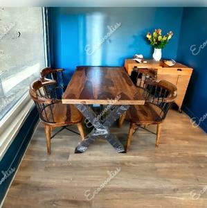 Mesa de comedor contemporánea de madera maciza Mesa y sillas de restaurante de madera marrón de 4 plazas Elegante perfecta para hogares modernos - Product Image 3