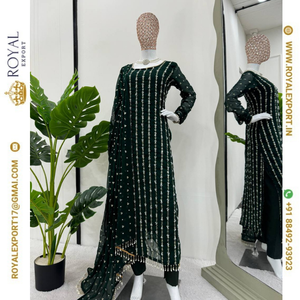 Collection de costumes pakistanais prêts à porter en tissu géorgette lourd et glamour avec bordure en fil et dentelle - Product Image 6