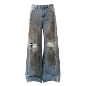 <b>Men's</b> Casual Retro Street Style Distressed Canvas <b>Trousers</b> Autumn Ink-Wash with 3D <b>Pattern</b> - Product Image 1