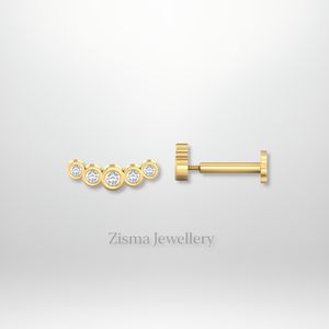 Luxury 5 Diamond Bezel Setting <b>Earrings</b> 14K 18K Solid Gold <b>Piercing</b> Jewelry Real Lab Grown and Natural Diamonds IGI Certified - Product Image 4