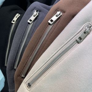 Sweat-shirt zippé en métal à col montant 360g polaire épaissie Logo personnalisé solide Double fermeture éclair Oversize Drop hoodies - Product Image 5