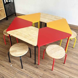 KGD037 Juego de 6 Módulos de Mesa y Sillas en Forma de Trapezoide, Multicolor, Moderno, para Taller, Baño, Jardín de Infancia, Dormitorio, Escuela - Product Image 5