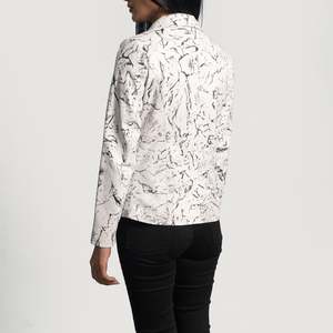 White Knitted Leather Blazer with <b>Single</b> Button Closure Print & Embroidery Plus Size - Product Image 5