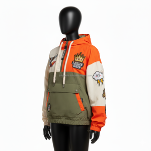 <b>Women</b> <b>Windbreaker</b> Jacket Nylon Fabric Colorblock Orange Olive Beige Custom Logo Embroidery Design <b>Windbreaker</b> Jacket for <b>Women</b> - Product Image 3