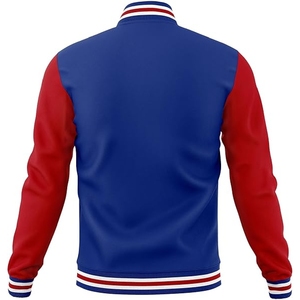 Veste universitaire pour homme, bleu royal premium, authentique, style athlétique, avec manches contrastées rouges et bordure rayée - Product Image 2