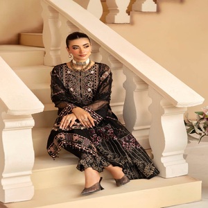 Robe Anarkali brodée pour femme costumes de mariage 3 pièces et saris vêtements de fête indiens pakistanais en organza - Product Image 1
