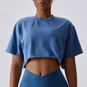 Streetwear personnalisé polyester coton haut court t-shirt le plus populaire bonne qualité femmes épaule tombante surdimensionné haut court t-shirts - Product Image 3