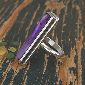 Anillo de mujer de amatista azul 925 plata esterlina rectángulo piedra preciosa Natural hecho a mano boda/fiesta joyería de dedo de moda para mujer - Product Image 6