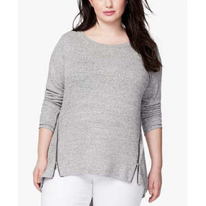 Rachel Roy Top de punto con cremallera en el bajo para mujer, talla grande 2X, color gris - Product Image 1