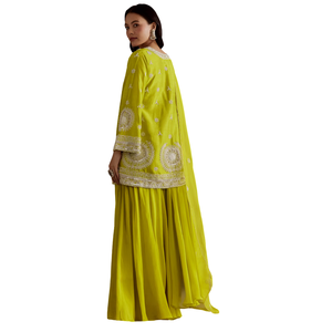 Traje de Kurta Palazzo corto verde lima con Moti adornado Dupatta al por mayor mujeres étnicas OEM ropa proveedor de fábrica traje - Product Image 5