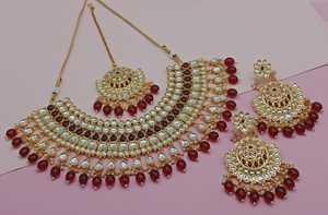 Conjunto de joyas chapadas en oro Kundan tradicional indio y conjunto de collar de cobre para mujeres y niñas accesorios indios joyería Mujer - Product Image 3