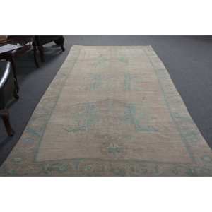 Alfombra de lana clásica Beige azul de 5,1x11,2 pies con respaldo de látex, área grande turca de retazos para adolescentes para pasillo, habitaciones rectangulares - Product Image 5