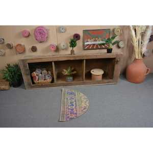 Alfombra Turca Redonda Vintage de 2,5x1,5 pies (75x45 cm), Alfombra Azul a Rayas - Product Image 3