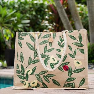 Juco Sac fourre-tout de plage en jute pour femme, fermeture à glissière tissée imperméable pour un usage quotidien, voyage et shopping-décoration coccinelle - Product Image 4