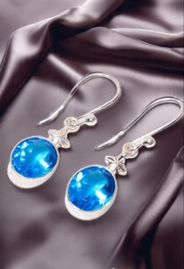 ต่างหูบลูโทแพซทำมือ ชุบทอง เงินสเตอร์ลิง น่ารัก เหมาะสำหรับงานปาร์ตี้ ของขวัญประจำเดือนธันวาคม สำหรับผู้หญิง - Product Image 5