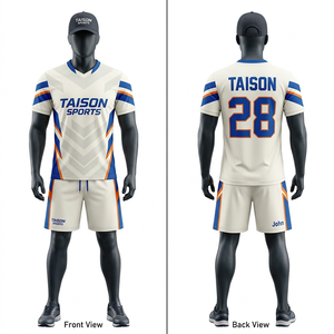 Mens Tennis Uniform 180 GSM Breathable Polyester Fabric Blue Navy Orange White Graphic Panel Custom Logo Sublimation <b>Sports</b> <b>Set</b> - Product Image 2