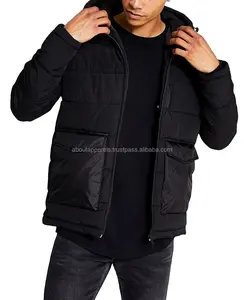新款冬季男士外套保暖绗缝加厚羽绒服，热卖男士黑色连帽河豚夹克AA 3346