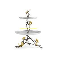 Vaisselle à 2 niveaux en argent avec branche d'arbre et feuille d'or Design Cupcake Dessert Fruit Tray for Parties Decor