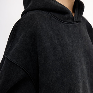 Haute qualité 100% coton Streetwear pull lavage à l'acide à capuche soleil fané poches en détresse motif à carreaux blanc lavage à l'acide sweats à capuche - Product Image 5