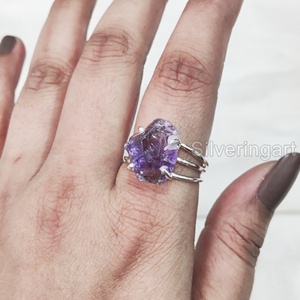 Nouvelle arrivée bijoux en pierre brute bague pour femme pierre précieuse améthyste brute naturelle février pierre de naissance 3 bague en argent sterling 925 - Product Image 2