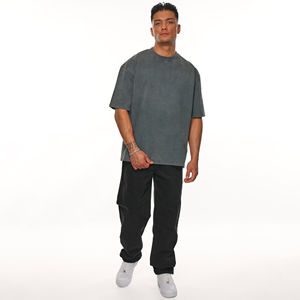 Venta al por mayor de camisetas vintage de gran tamaño personalizadas para hombres 100% algodón peinado lavado ácido logotipo personalizado de talla grande Jersey sólido Suelto - Product Image 4