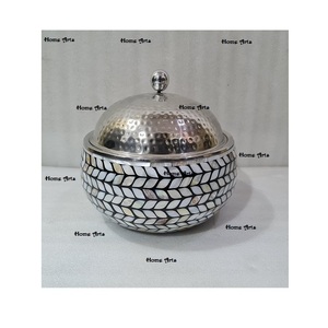 Handmade Wood And MOP Food Serving Hot Pot <b>With</b> Steel Hammered <b>Lid</b> Deluxe Quality Food <b>Casserole</b> <b>Dish</b> For Restaurant - Product Image 6