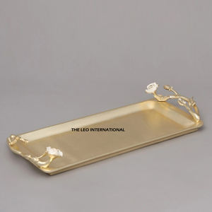 Plateau de service génial pour la maison hôtel Restaurant ustensiles de cuisine couleur dorée Design moderne plateau de service en métal Rectangle créatif - Product Image 1