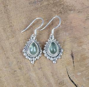 925 pendientes giratorios de Prehnita de plata esterlina sólida joyería de plata pendientes en forma de pera para mujeres niñas pendientes colgantes de piedras preciosas - Product Image 5