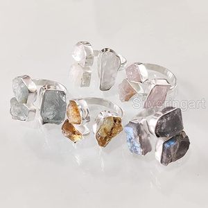 Anillo de Piedras Preciosas en Bruto para Mujer, Piedra Lunar Natural, Labradorita, Granate, Citrino, Joyería de Plata de Ley 925 - Product Image 4