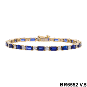 กำไลข้อมือทอง14k ประดับด้วยเพชรสีฟ้าเข้ม1.8CTW เพชร1.8CTW พลอยพลอยด้านข้างสวยงาม - Product Image 2