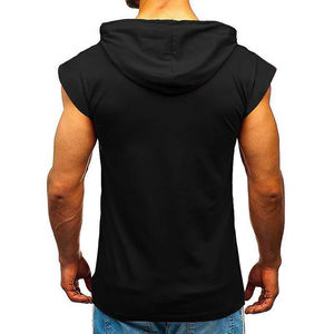 <b>Men's</b> Custom Summer Short Sleeve <b>Hoodie</b> Breathable Knitted Gym Workout Bodybuilding Tops with Embroidery for Brands - Product Image 4
