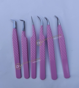 Pince à épiler d'extension de cils à pointe de fibre Logo personnalisé pince à cils de couleur rose pince à épiler japonaise en acier inoxydable pour cils - Product Image 6
