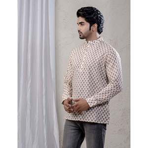 Kurta décontracté imprimé 100% coton pour hommes, chemise décontractée à motif floral pour hommes avec manches longues, tissu popeline respirant - Product Image 4