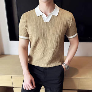 Cárdigan sólido informal de verano para hombre de alta calidad, suéter de manga corta, tejido de viscosa/poliéster transpirable, tejido bordado - Product Image 6