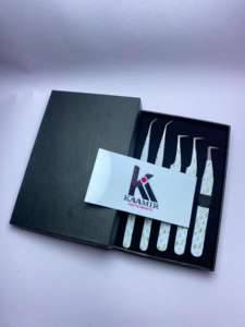 Kit de pince à épiler d'extension de cils en acier inoxydable imprimé blanc professionnel 5 pièces OEM ODM outils de cils en gros - Product Image 6