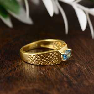 Blue Topaz <b>Ring</b> Minimalist Brass <b>Rings</b> For <b>Men</b> 18k Gold Plated Gemstone Jewelry Geometric Design Wholesale <b>Ring</b> - Product Image 3
