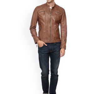 Wholesale New Fashion Gangster <b>Men's</b> <b>Jackets</b> Real 100% Sheepskin Leather Stand Collar Waxed <b>Biker</b> Style - Product Image 5