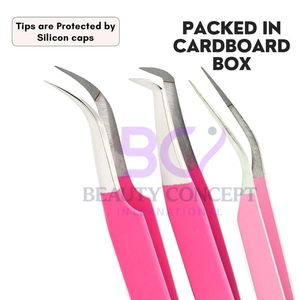 Pince à épiler en acier inoxydable à 45 degrés rose incurvé de qualité supérieure OEM pour extension de cils pointe pointue - Product Image 6