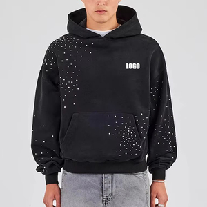 Sweat à capuche pour hommes en éponge française épais à épaules tombantes avec logo personnalisé 100% coton 450 g/m² lavé à l'acide - Product Image 5