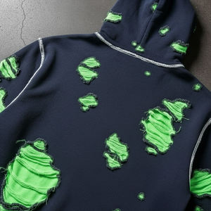 Sweat à capuche pour homme en molleton épais délavé à l'acide, avec logo personnalisé, broderie délavée, couleur personnalisée, pour l'hiver - Product Image 4