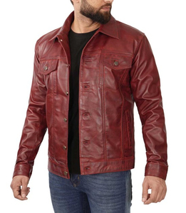 Men's <b>Slim</b> <b>Fit</b> PU Leather <b>Jacket</b> Solid Color Turn-down Collar Zipper Closure Casual Autumn Wear - Product Image 1