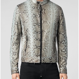 Chaqueta de cuero con relieve de pitón para hombre, nueva chaqueta de bombardero de cuero con estampado de serpiente - Product Image 2