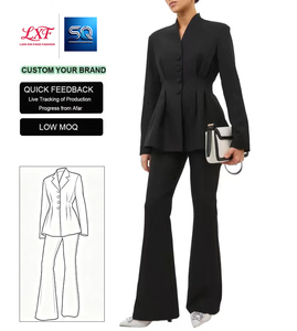 Traje de Negocios Nuevo de Otoño Invierno para <span class=keywords><strong>Mujer</strong></span>, Estilo Retro Europeo Americano de Alta Gama, <span class=keywords><strong>Blazer</strong></span> Cruzado con Cuello en V y Pantalones Acampanados - Product Image 1