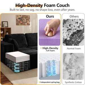 Canapé sectionnel <span class=keywords><strong>sans</strong></span> <span class=keywords><strong>cadre</strong></span> ni structure en ossature, noir, 96 pouces, en forme de L avec chaise longue gauche, compressé sous vide, pour salon et appartement - Product Image 5
