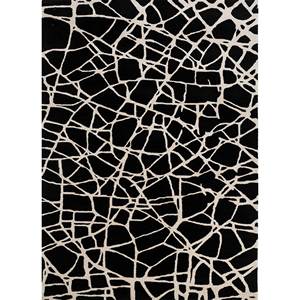 Tapis rectangulaire abstrait gris et noir en laine et viscose, tufté à la main, 10 mm, fait main pour chambre et couloir - Taq-4024 - Product Image 1