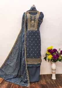 Nuevo traje de material de vestido para mujer bordado con trabajo hecho a mano con bordado de organza Dupatta - Product Image 2