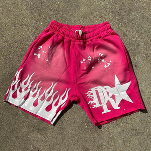 Pantalones Cortos Personalizados con Estampado de Llamas para Hombre, Pantalones Cortos Deportivos Rojos de Algodón con Gráfico de Estrella, Cintura Elástica, Pantalones Cortos de Verano - Product Image 1