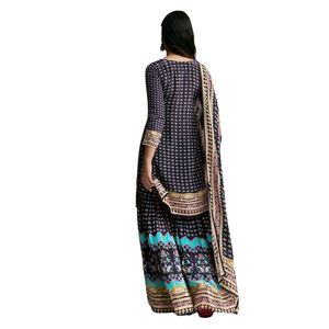 Ensemble Sharara imprimé violet avec Dupatta pour femme tenue de fête traditionnelle indienne tenue de créateur confortable - Product Image 5