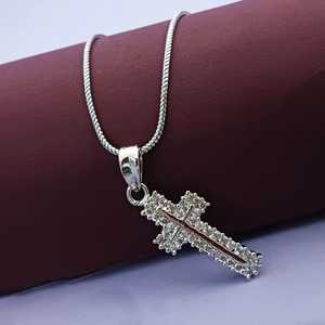 Cubic Zircon <b>Cross</b> Pendant Chain Necklace CZ Jewellery Gift For Women <b>Men</b> - Product Image 1