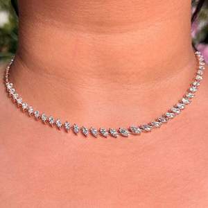 14k White <b>Gold</b> Tennis Necklace with 8.61Ct Lab Grown Marquise Cut Diamond Statement Bridal Gift Brides Diamond Necklaces - Product Image 2